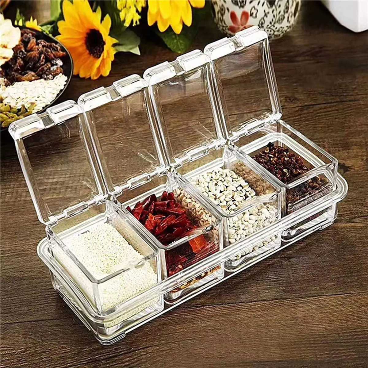 Clear Seasoning Box Set of 4 Crystal Seasoning Storage Container with Spoon Clear Seasoning Rack Spice Pots for Pepper Spice Y251126