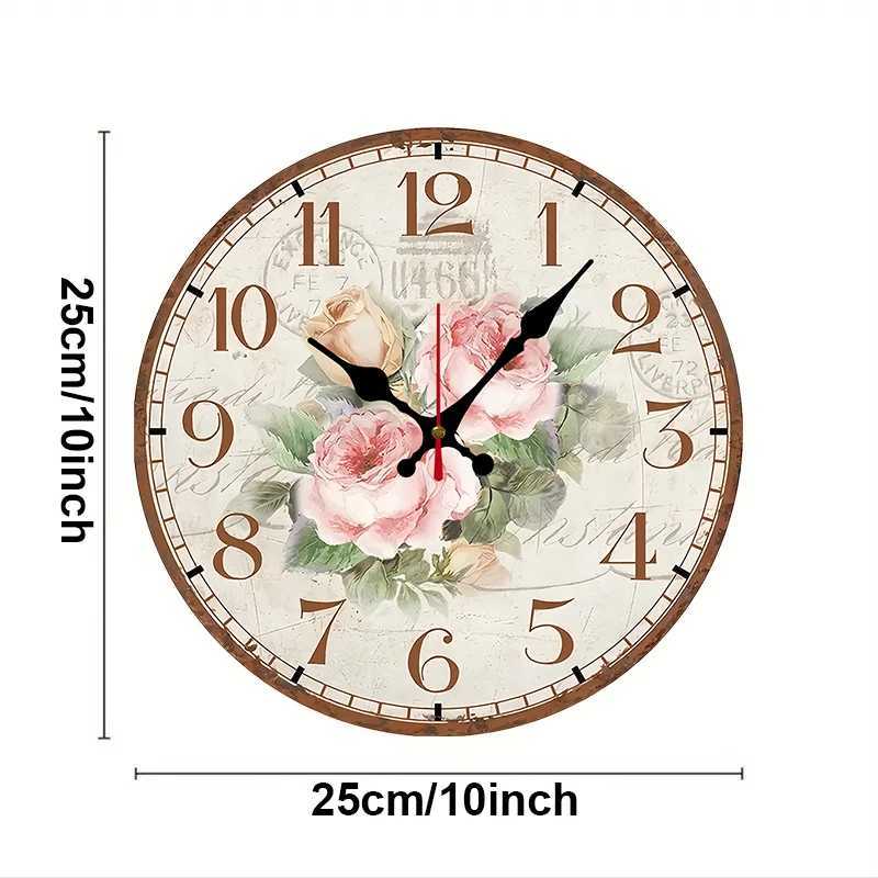 Antique Rose Wooden Round Silent Hanging Wall Clock Suitable For Living Room Office Study Room Bedroom Home Decoration C251126