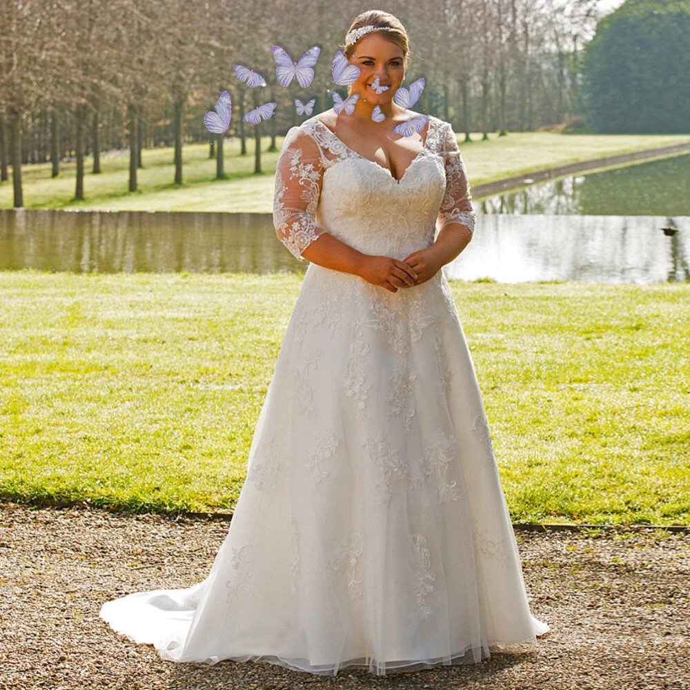 Floral Appliques Muslim Wedding Dresses For Woman 2026 V-Neck A-Line Long Sleeves Bride Gown Sweep Train Vestido De Novia 02