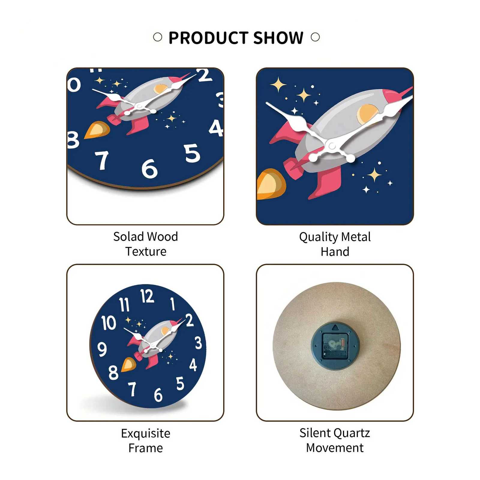 1pc 12 inch wooden wall clock space rocket design cartoon wall clock silent clock suitable for living room bedroom room deco C251126