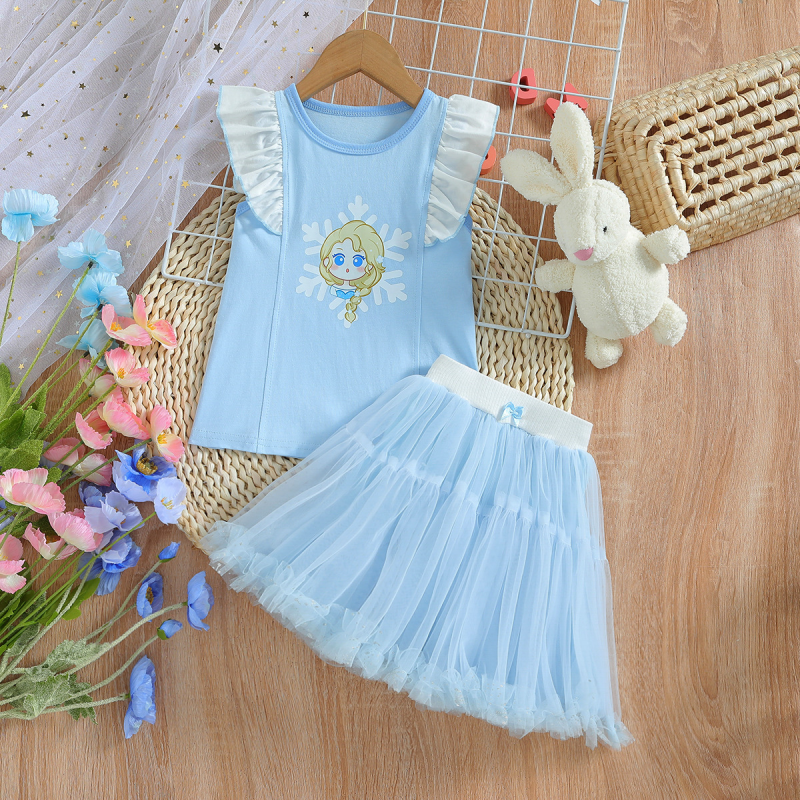 Disney little girl's two-piece set children's summer ballet dress set baby girl's puffy dress two-piece set princess dress holidays and