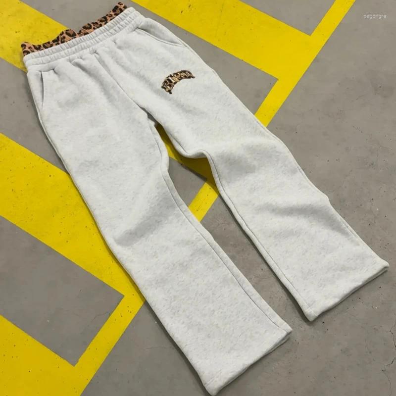 Men's Pants Hip Hop Double Waist Design Leopard Splice Couple Casual Versatile Jogging Trouser High Street Loose Letter Print Sweatpant Z260315