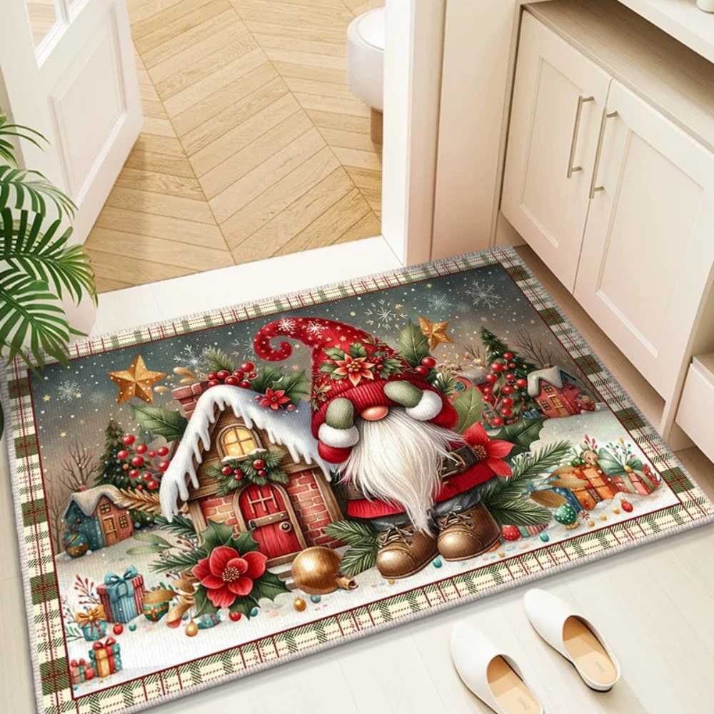 Christmas Snowman Tree Pattern Doormat Pink and Blue Color Scheme Non Slip Entrance Rug for Living Room Bedroom DecorM251126