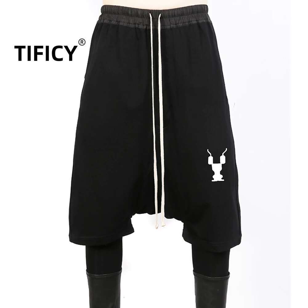 Dark RO Cotton High Street Shorts Men's Dropping Glue Printed Flying Mouse Harlan Five Point Shorts Hanging Crotch Loose Casual