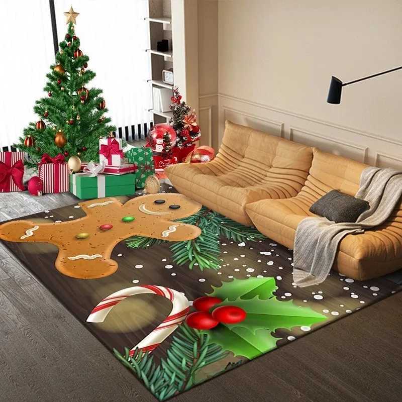 Christmas Santa Claus Carpet Mat Gingerbread Man Candy Cane Red Gold Brown Home Decoration Rug Festive Holiday Decorative MatM251126