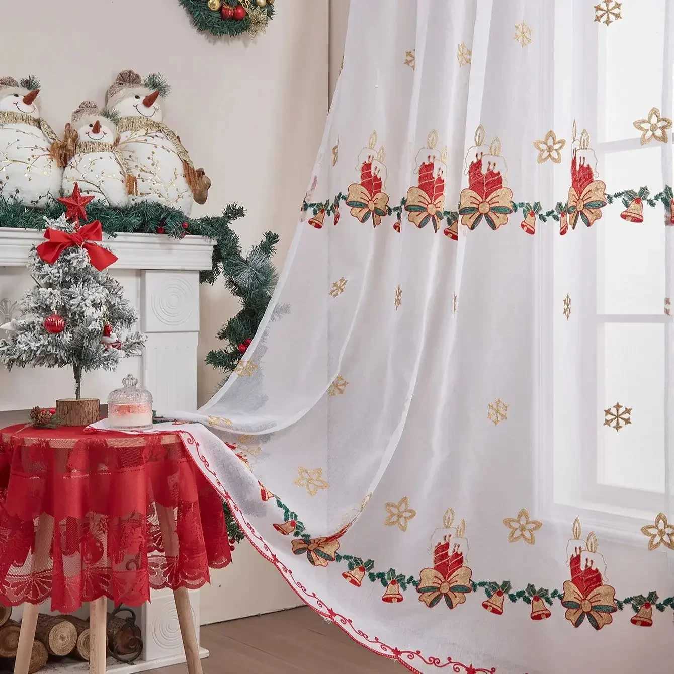 Curtain Christmas New Style of Snowflake Embroidered Window Screen Sweet Christmas Tulle Curtains Living Room Bedroom Transparent Yarn Y251126