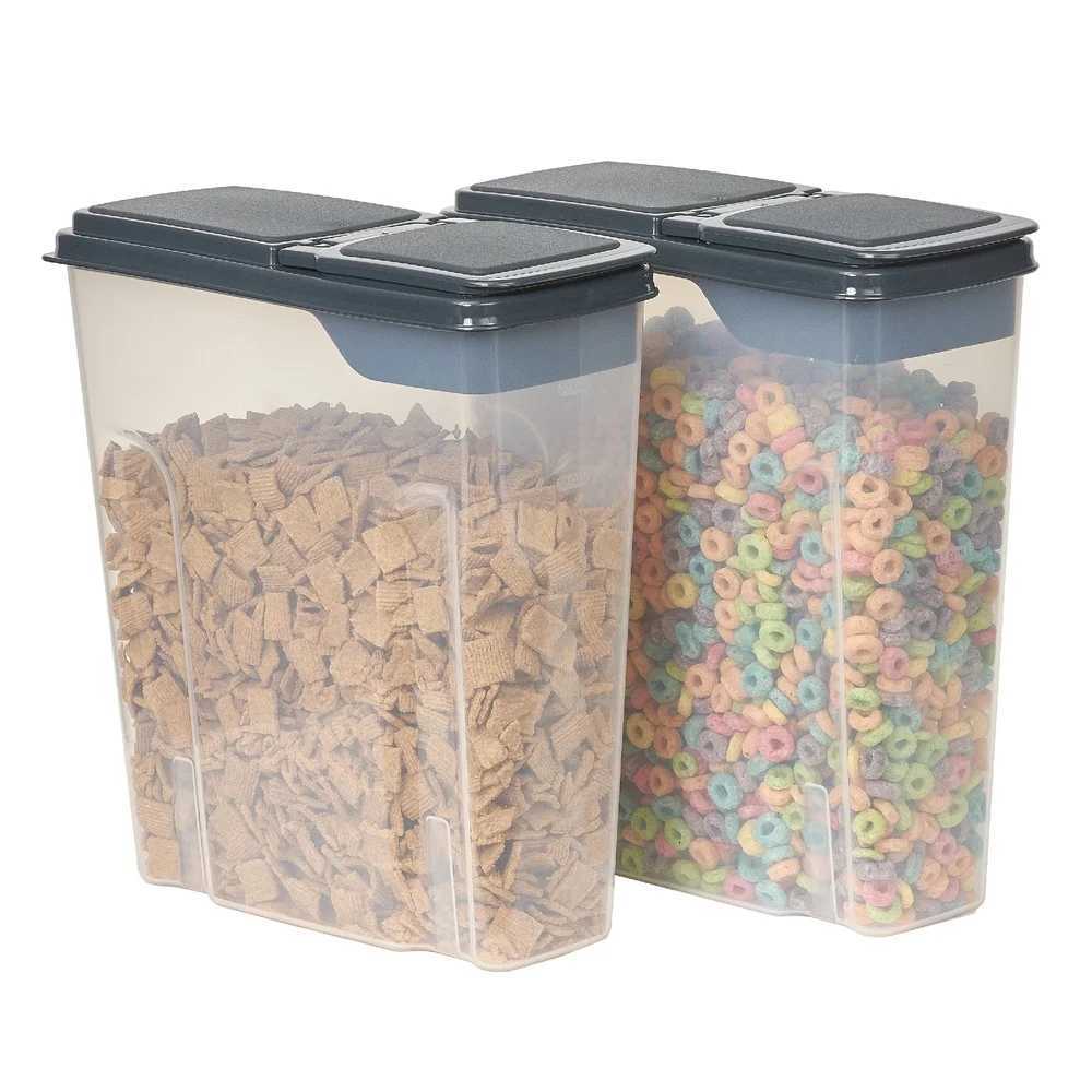 2-Pack Plastic Cereal Dispenser Containers 6 Quart Easy Grip Flip Lid Dry Food Storage Organizer Y251126