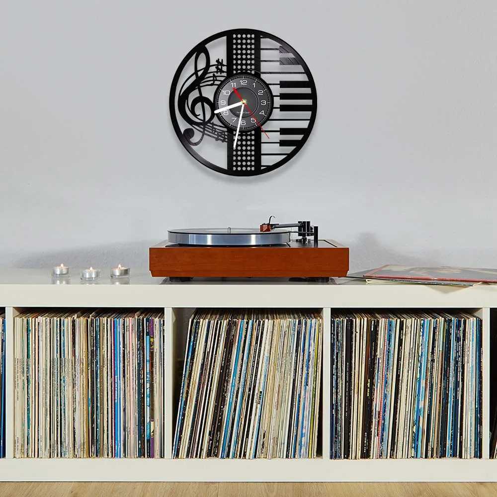 Piano Keys Music Score Notes Vinyl CD Disc Wall Clock Music Pianist Room Decor Treble Clef Symbol Musician Home Decor Timepieces C251126