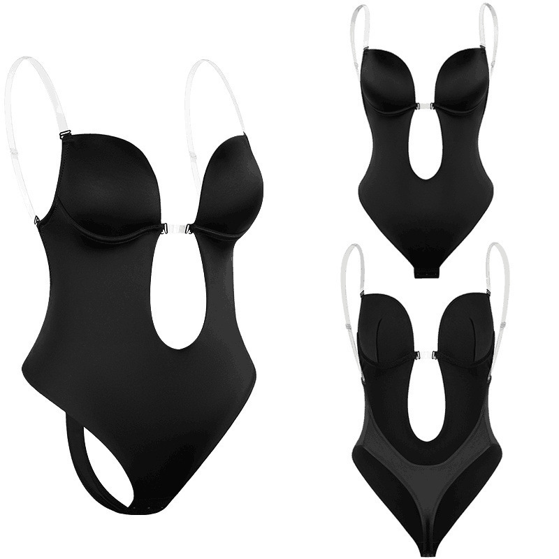 Women Backless Shapewear Deep V Bodysuit Bust Shaper Sexy Underwear Thong Strapless Built-in Bras Shapewears for Wedding Party