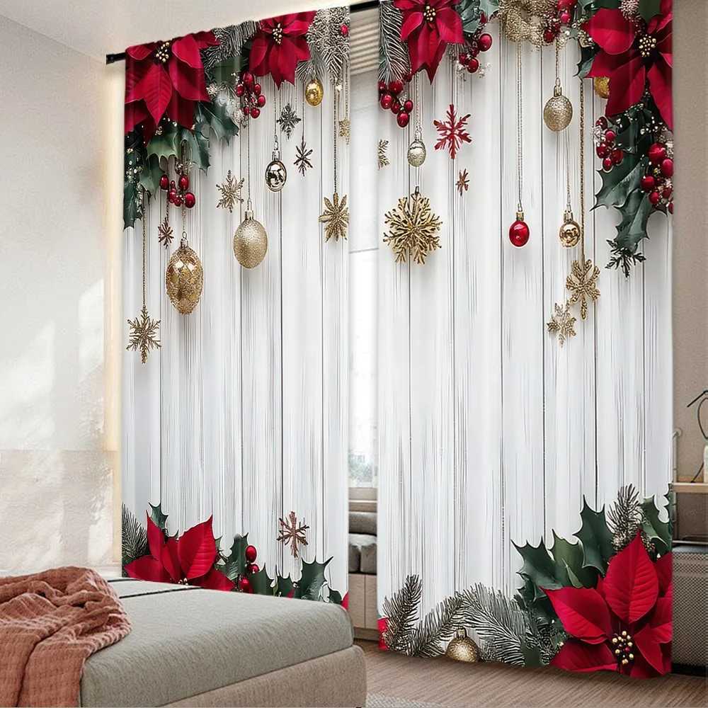 Curtain Christmas 2pcs 2D flat printing Happy Christmas Party Curtains Festive Elegance Digital Printed Polyester Drapes Birthday Party for Indoor Y25