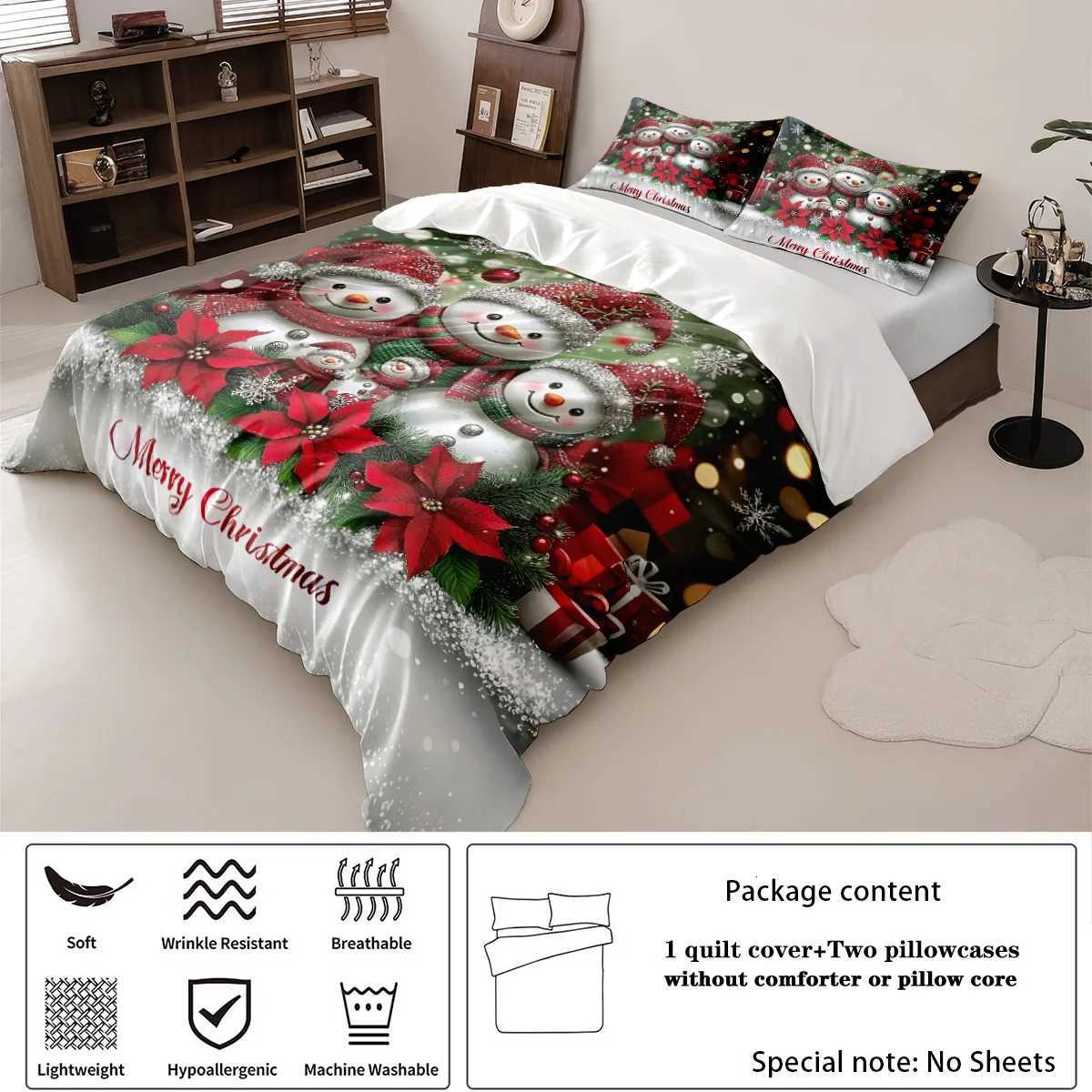 Christmas 3pcs Christmas Snowman Printed Chipless Bedding Set Multiple Sizes Bedrooms and Dormitories Comfortable and Machine Washable Y251126