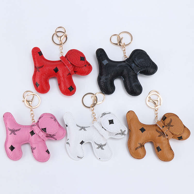 designer Creative Puppy Faux Leather Cute Dog Keychain Multicolor Bag Pendant Wholesale