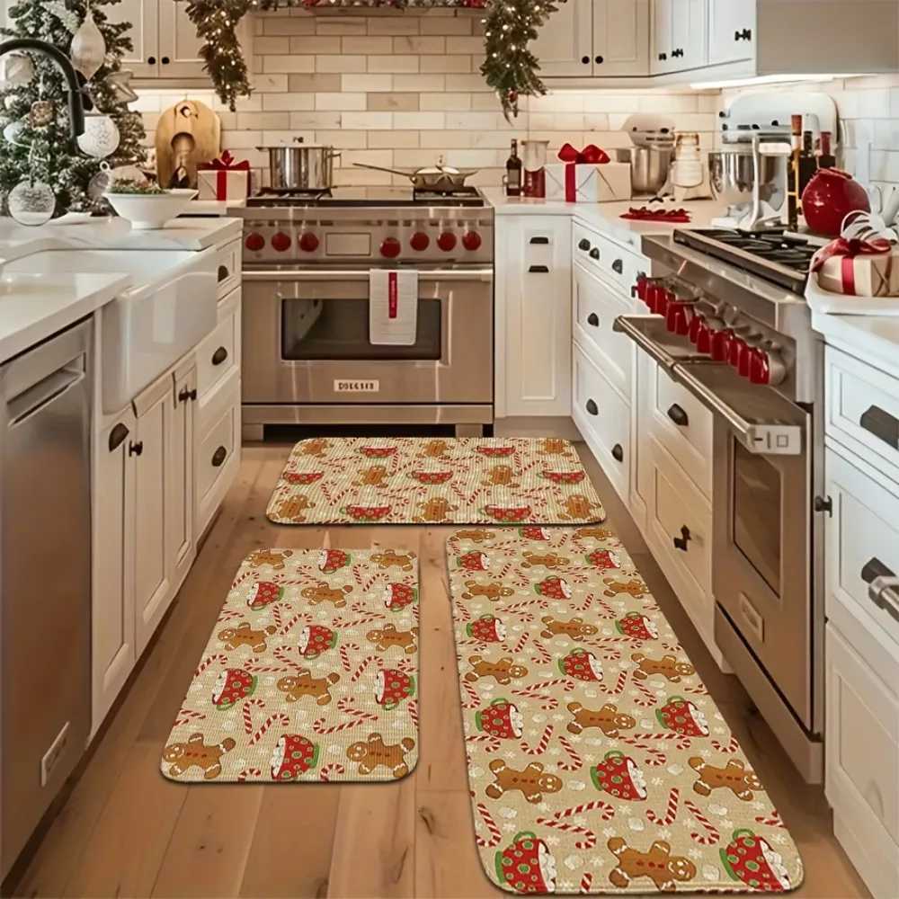 Christmas Gingerbread Man Carpet Mat Rug - Happy Christmas Design Home Decoration with Snowman Pattern Rugs for BedroomM251126