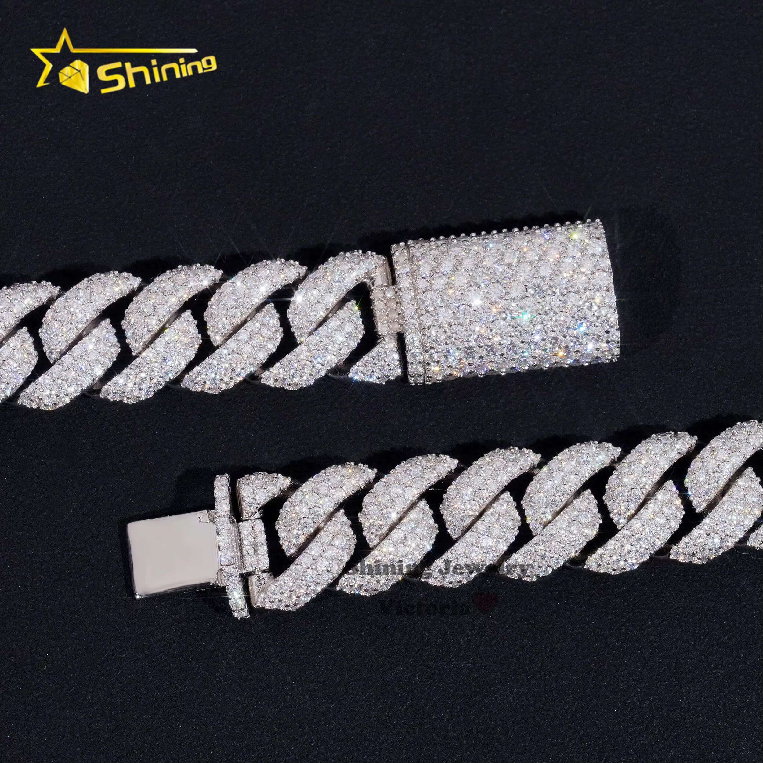 New 16mm Classic Moissanite Cuban Chain Iced Out Hip Hop Jewelry 925 Silver Pass Diamond Tester Flower Setting Cuban Necklace