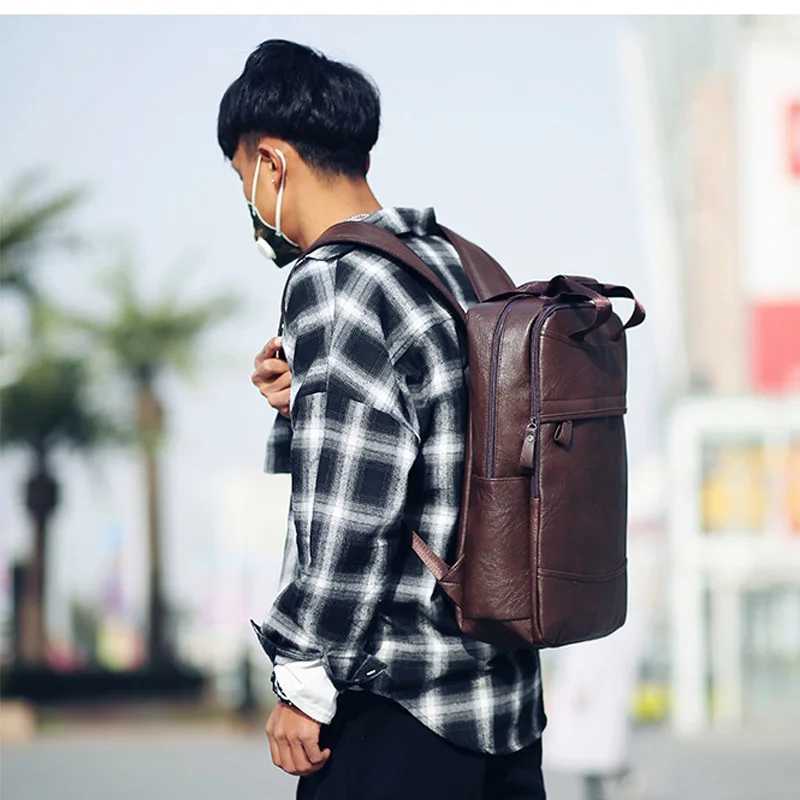 Vintage Waterproof Backpack Men Luxury College School Bags Casual PU Leather Backpacks Travel Retro 156 Inch Laptop Bag For Men K251126