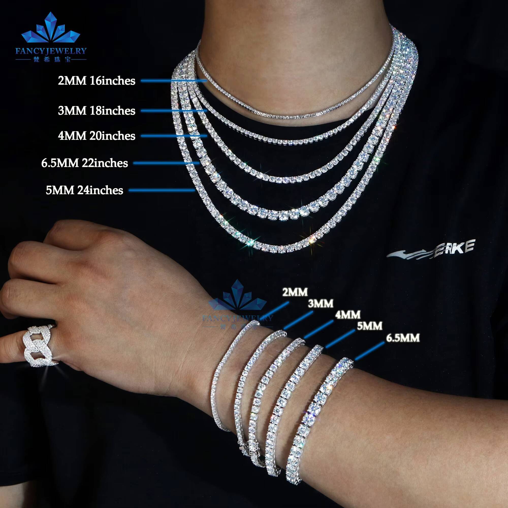 Cheapest Price 2MM 3MM 4MM 5MM 65MM Hip Hop Fine Jewelry 925 Sterling Silver D-VVS Diamond Moissanite Tennis Chain Bracelet