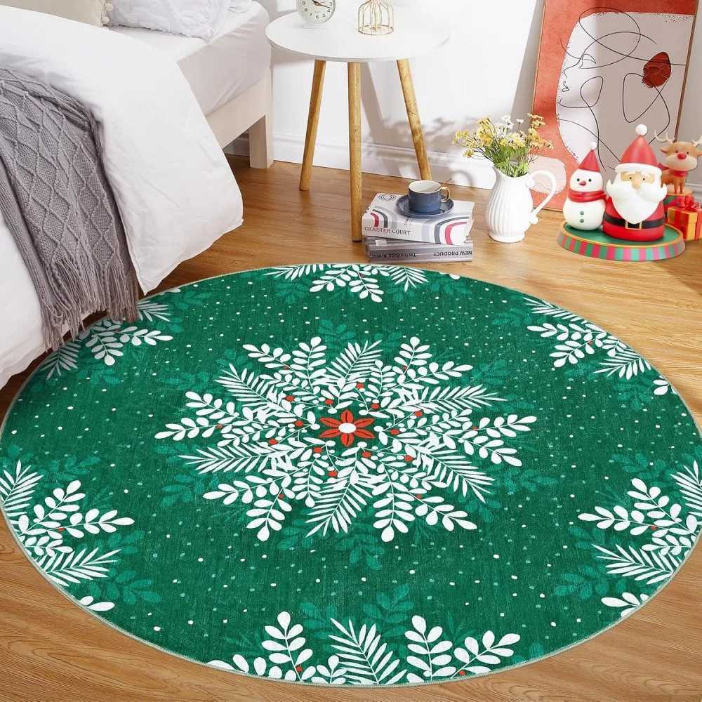 Christmas Snowflake Round Rug Round Washable Circle Rugs for Bedroom Non-Slip Soft Nursery Area Rug for Living RoomM251126