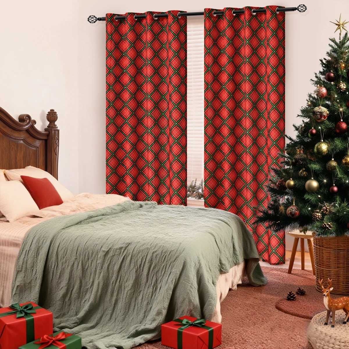 Curtain Christmas 2PCS Christmas Starry Sky Plaid Grommet Curtains Suitable for Christmas Holiday Decoration Y251126