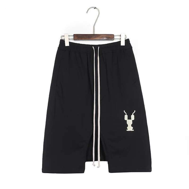 Dark RO Cotton High Street Shorts Men's Dropping Glue Printed Flying Mouse Harlan Five Point Shorts Hanging Crotch Loose Casual