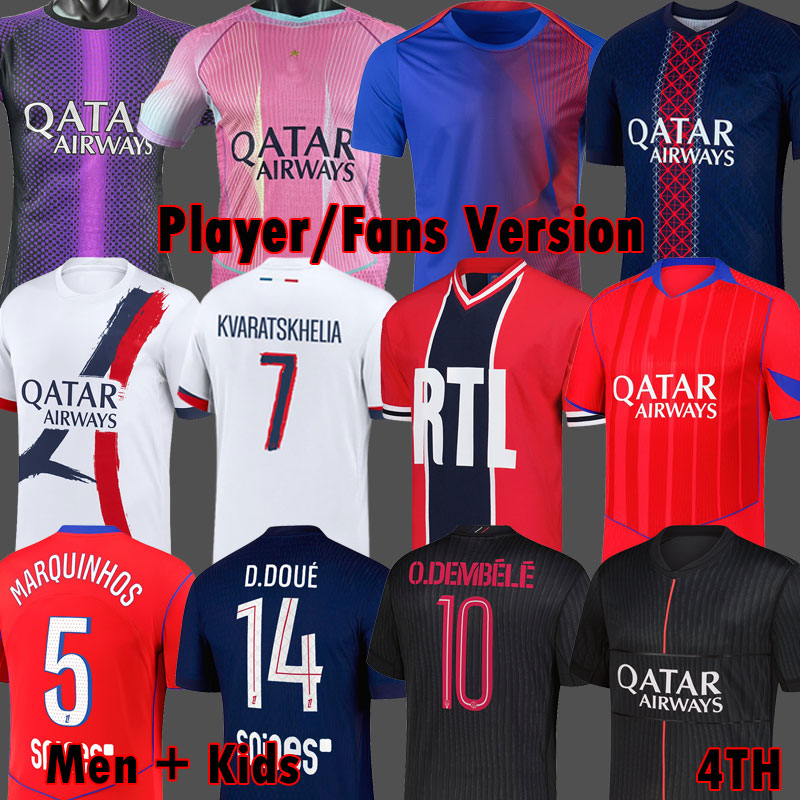 Maillots KVARATSKHELIA psges Soccer Jerseys DEMBELE VITINHA 2025 DOUE psges Jersey 2026 enfants Maillot 25 26 football shirts RAMOS Men kits kids Equipment 3XL 4XL