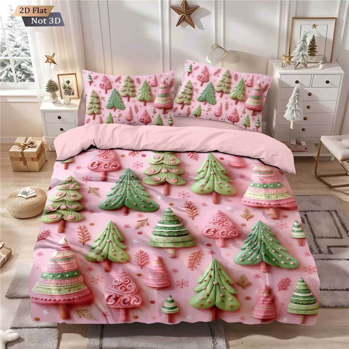 Christmas 3pcs Christmas tree print coreless bedding set multi size bedroom dormitory duvet covers soft and machine washable decoration Y251126