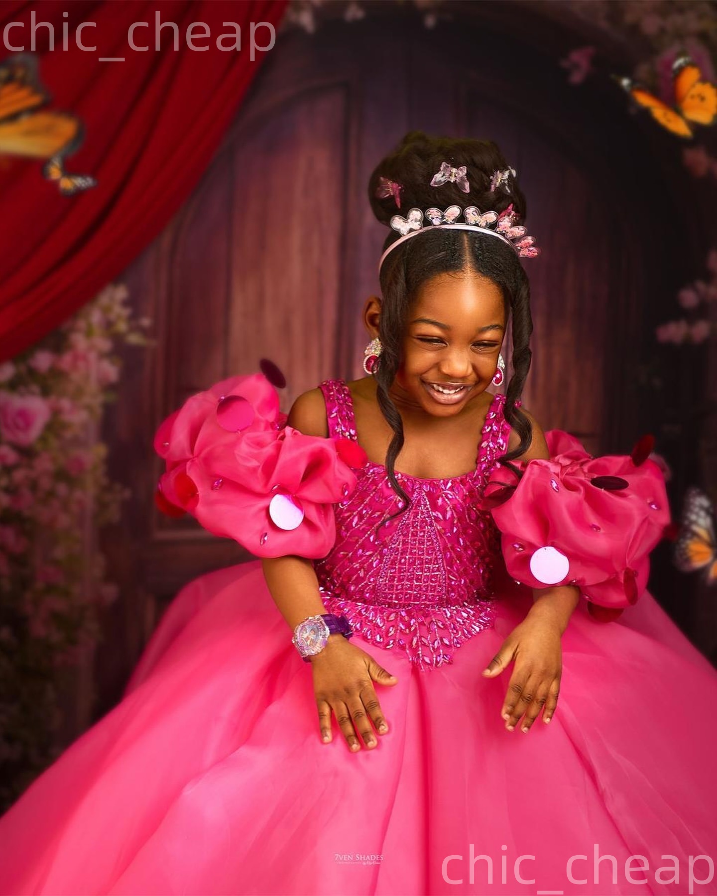 2026 Fuchsia Ball Gown Flower Girl Dresses Beaded Crystals Spaghetti Organza Little Girl Christmas Peageant Birthday Christening Tutu Dress Gowns ZJ42