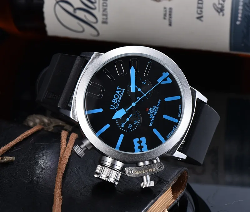 U Big Boat Watch Five-pin Men's Sport Silver black rubber Classic Dome luxury brand watch from Wind Montre de