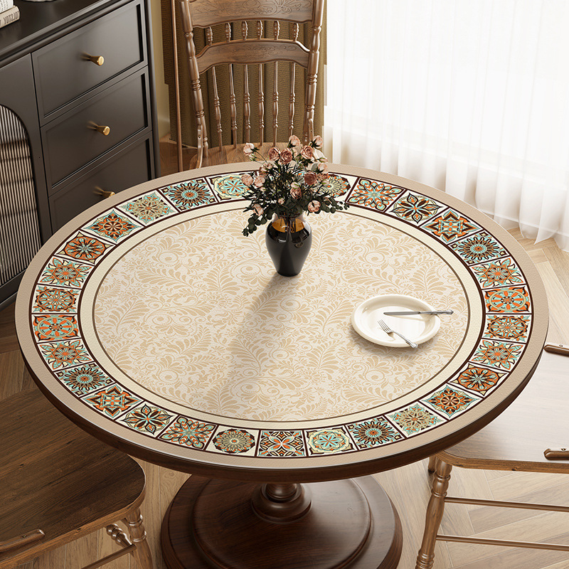 American Style Light Luxury Round Tablecloth Waterproof Oilproof Heatproof Washable Dining Leather Coffee Table Top Protector Mat ddmydog