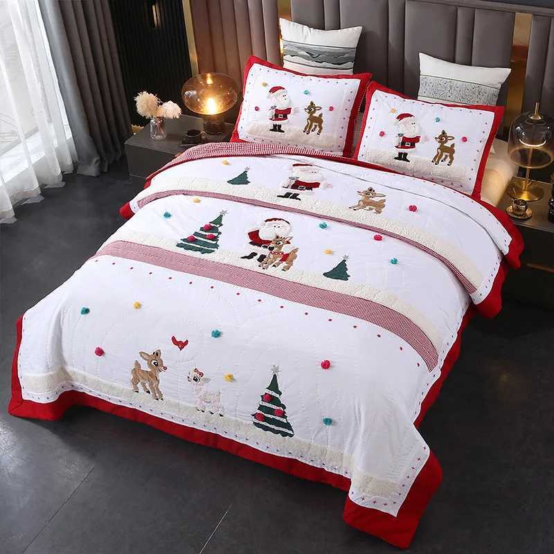 Christmas Christmas Handmade Applique Quilted Patchwork Bedspread for Kids 3PCS Cotton Quilt Set Lightweight Summer Comforter Pillowcase Y251126