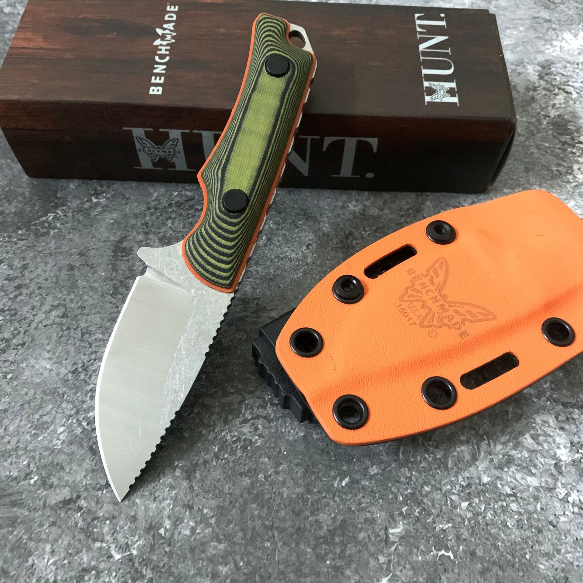 BM 15017 Outdoor Self Defense Fixed Blade Hunter Knife with Kydex Sheath G10 Handle Survival Camping Small Multitools Knife