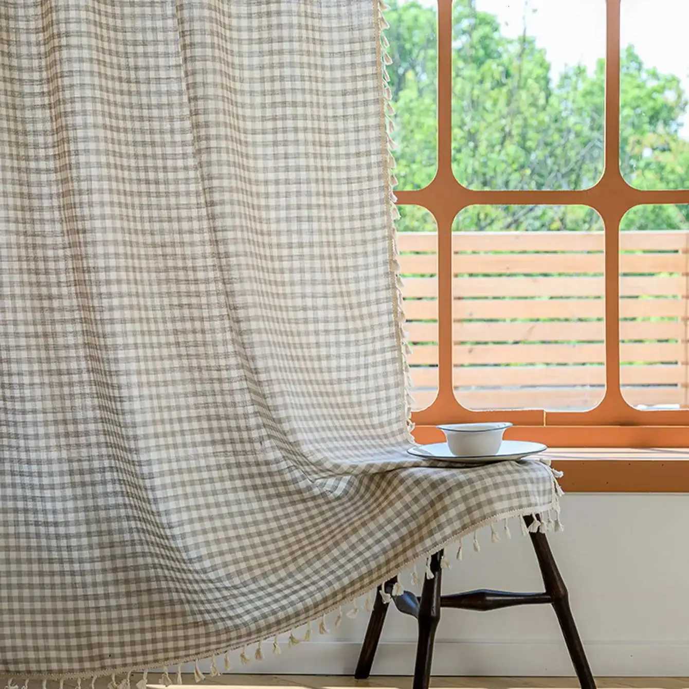 Curtain Christmas Plaid Curtains with Tassel Privacy Protection Window Treatments for Bedroom Living Room Rod Pocket Design Home Decoration Y251126