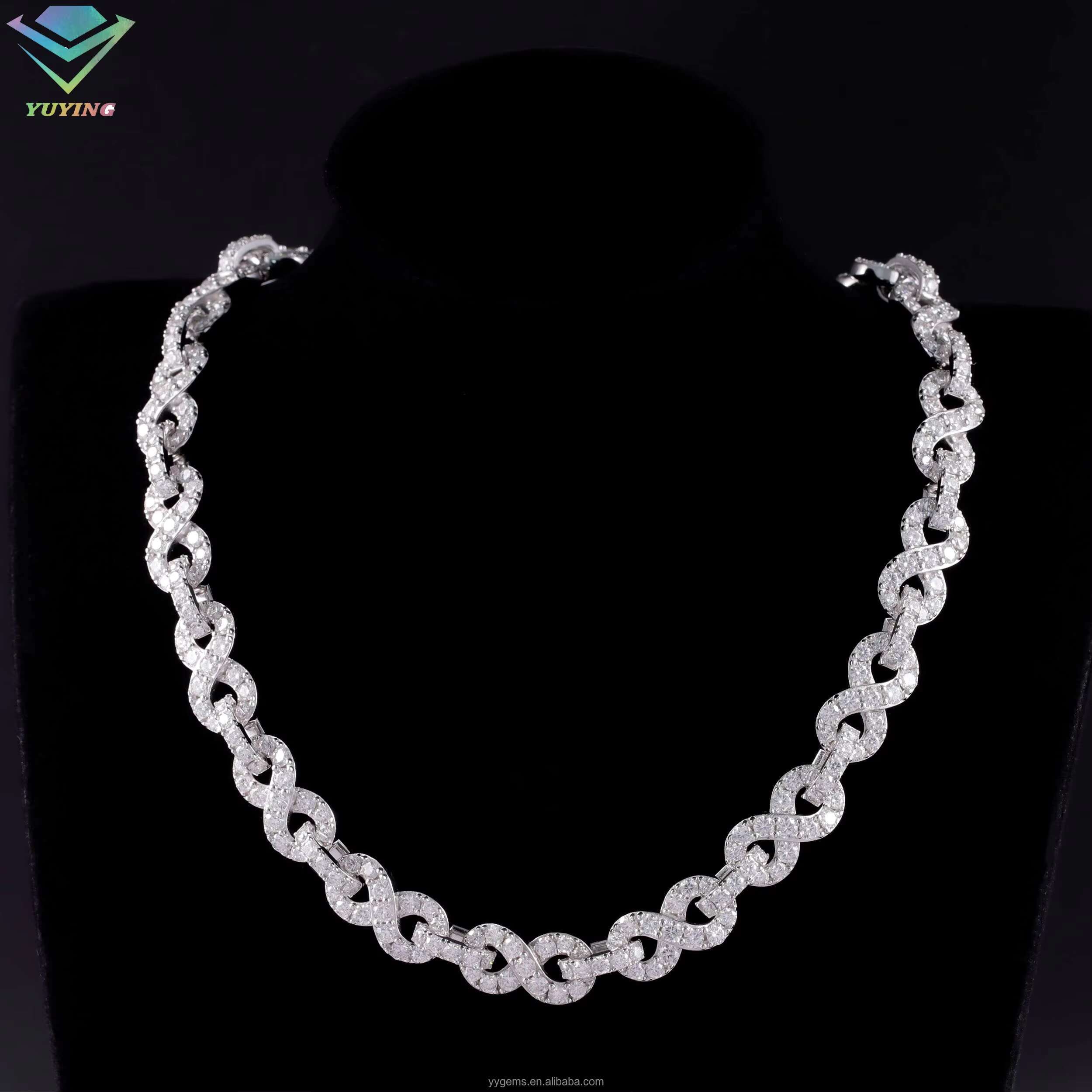 Yu Ying Infinity Style Mossanite Cuban Link Chain for Men Hip Hop Jewelry 925 Solid Silver Necklace for Rapper Fashion Jewelry