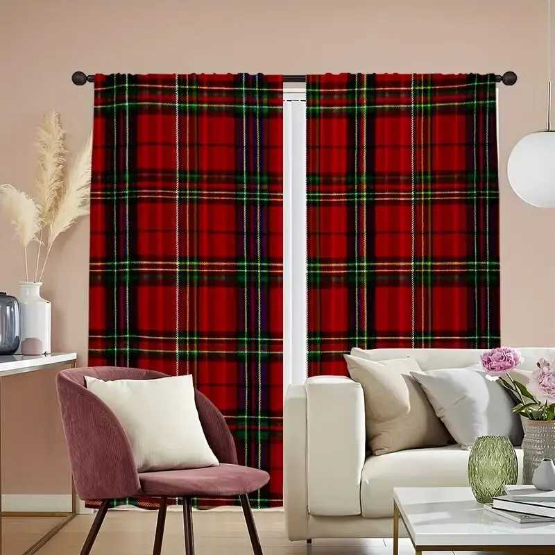Curtain Christmas Modern checkered printed curtains pole bag curtains bedroom and living room decoration home decoration Christmas decoration Y251126