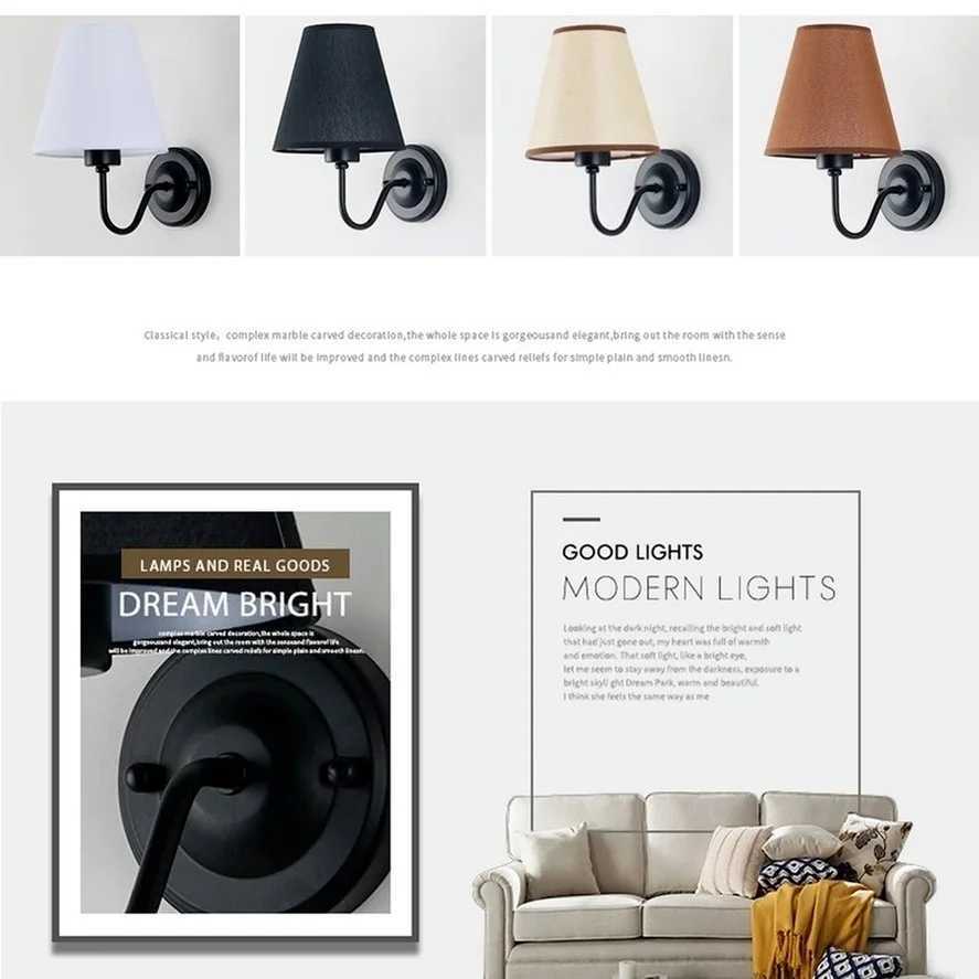 PwwQmm E27 new Retro wall lamp four colors lampshade fabric bedside lamp for bedroom living room decoration lamp M251126