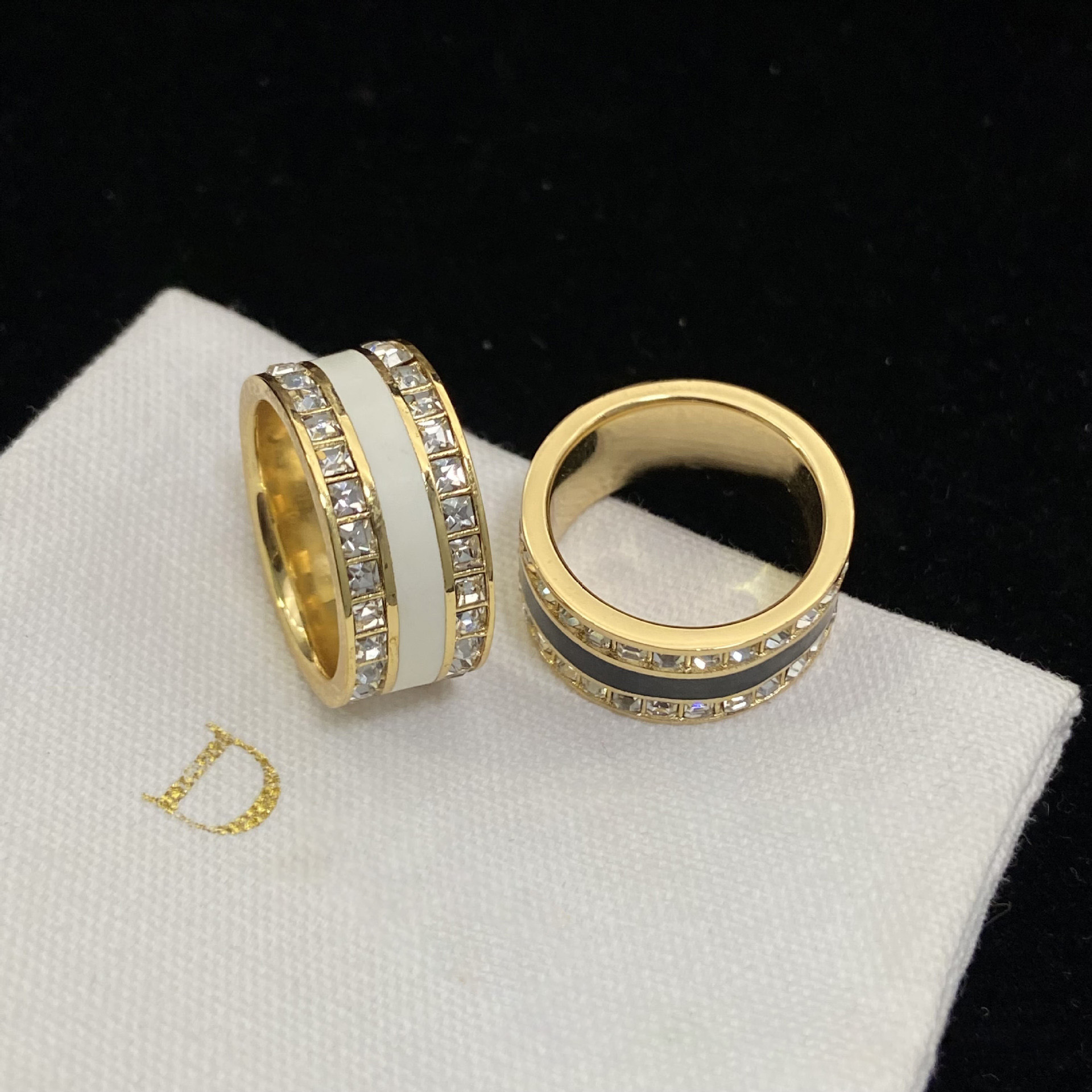 Gold enamel Letter rings 18K designer rings Gold plated fashion trendy women's ring Elegant Band rings Designer Jewelry gift for wedding Top Quality