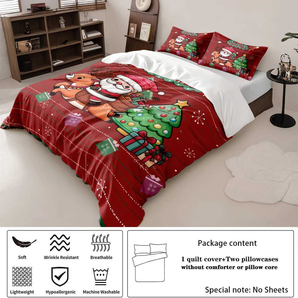 Christmas 3pcs Cartoon Santa Claus Printed Chipless Duvet Cover Set Multi Size Dormitory Bedroom Soft and Comfortable Machine Washable Y251126