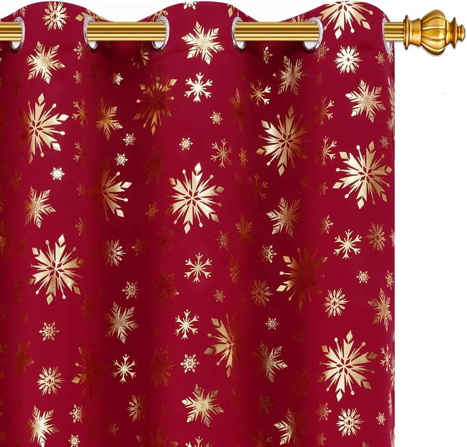 Curtain Christmas Christmas Curtains for Living Room and Bedroom Gold Tree Blackout Window Panels Red 63 Inch Length Grommet Y251126
