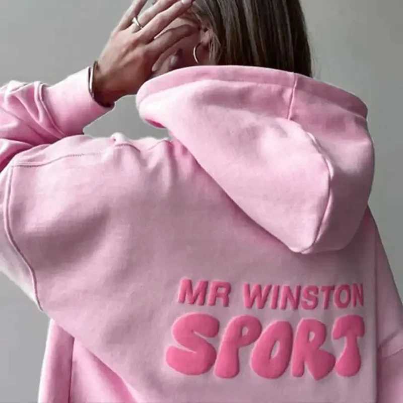 Large Size Hoodie Sweatshirt Womens Drop Shoulder Long Sleeve Casual Print Comfortable Polyester Fiber Streetwear Style J251136