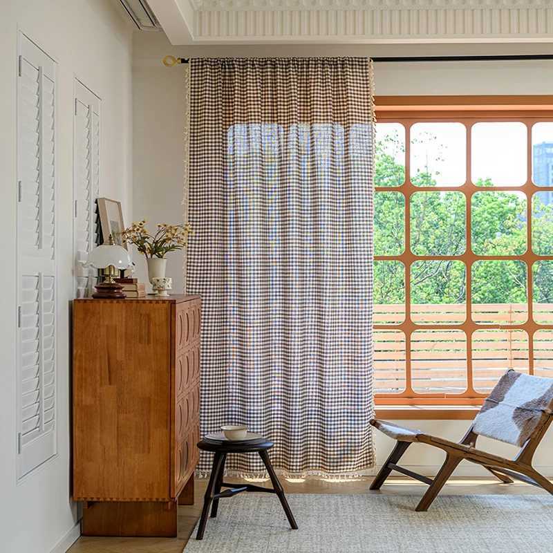Curtain Christmas Forest Style Tassel Edge Grid Curtains are Suitable for Bedrooms Living Rooms Balconies and Daily Home Decoration 1/2pcs Y251126