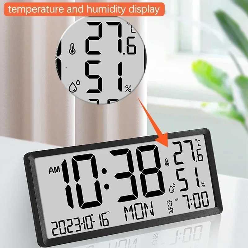 Battery Powered Large Screen LCD Digital Desktop Clock Temperature Humidity Electronic Clock Date Week Time Mute Wall Clock C251126