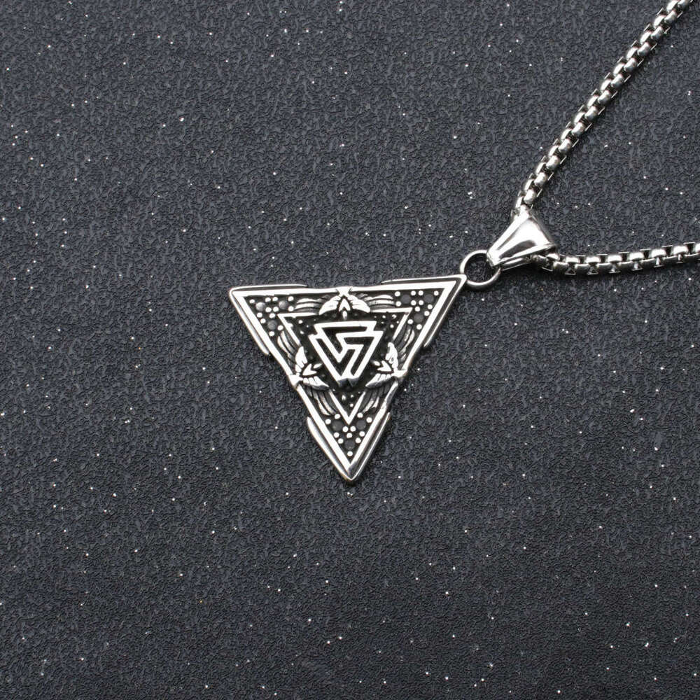 Viking Triangle Rune Titanium Pendant Style Men's Fashion Stainless Steel Necklace Jewelry