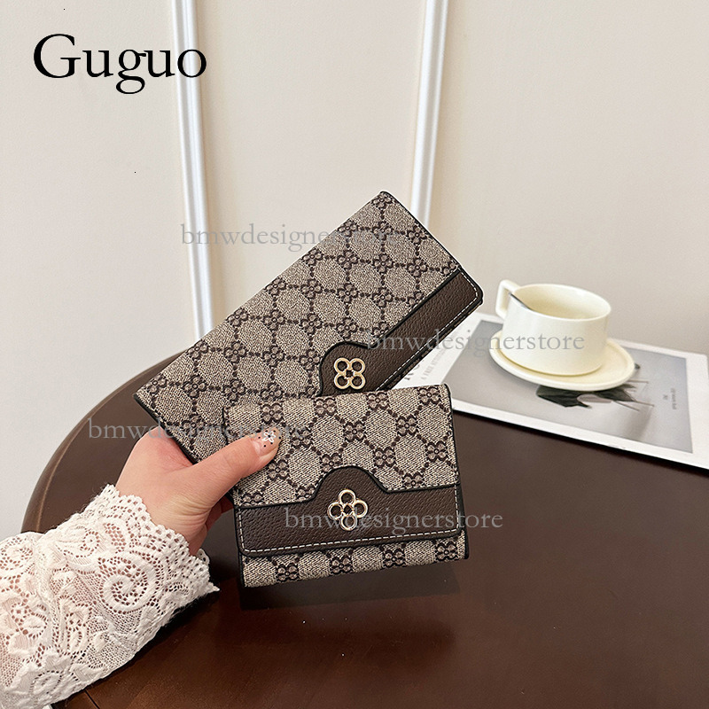 Guguo Designer Fashion Long Wallet Large Capacity Multi Card Slot Women's Printed Card Bag Retro Classic Handbag Large Banknote Wallet Folding St