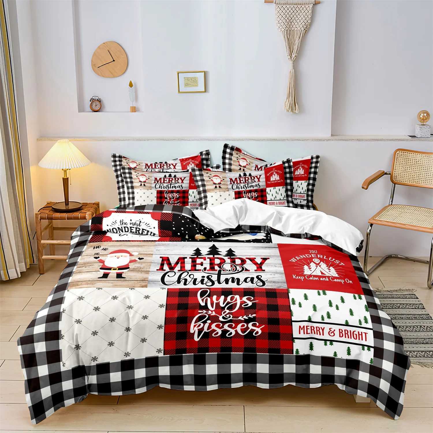 Christmas 3pcs Christmas Theme Duvet Cover Set Vibrant Plaid Print Ultra-Soft Comfortable Material 1duvet Cover 2 Pillowcase Festival Gift Y251126