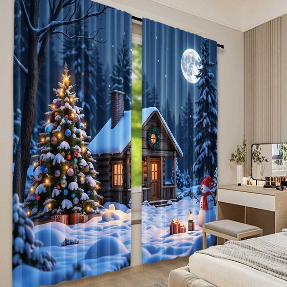 Curtain Christmas 2D flat printing 2pcs Christmas Classic Hot Curtains Holiday Snowman Digital Printed Polyester Drapes Durable Birthday Party Y251126