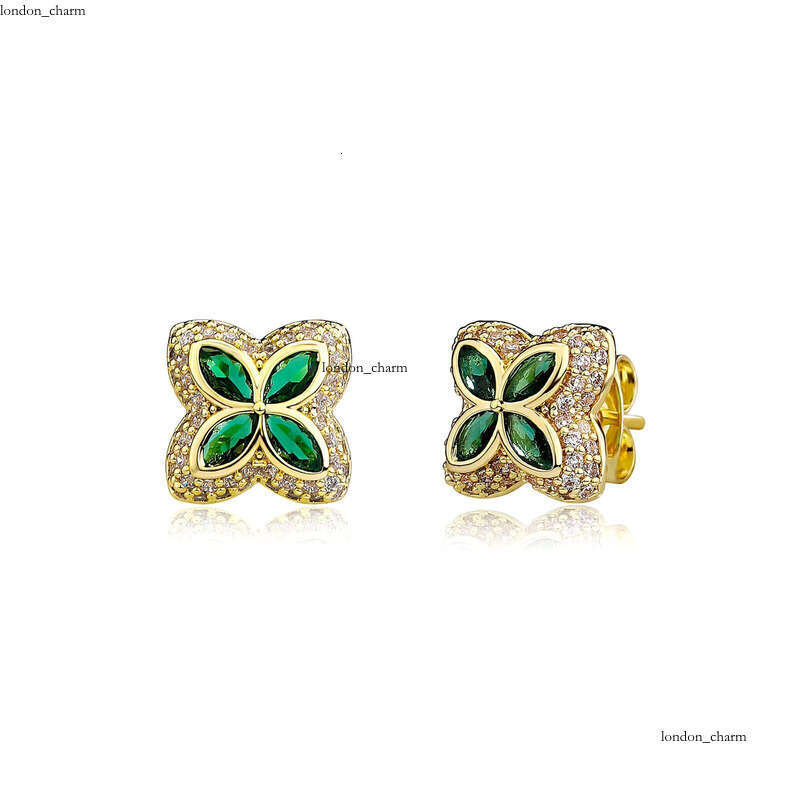 VVS Moissanite European Fashion Luxury Exquisite Jewelry 14k Gold Plated Four-Leaf Pearl Ice Clover Earrings