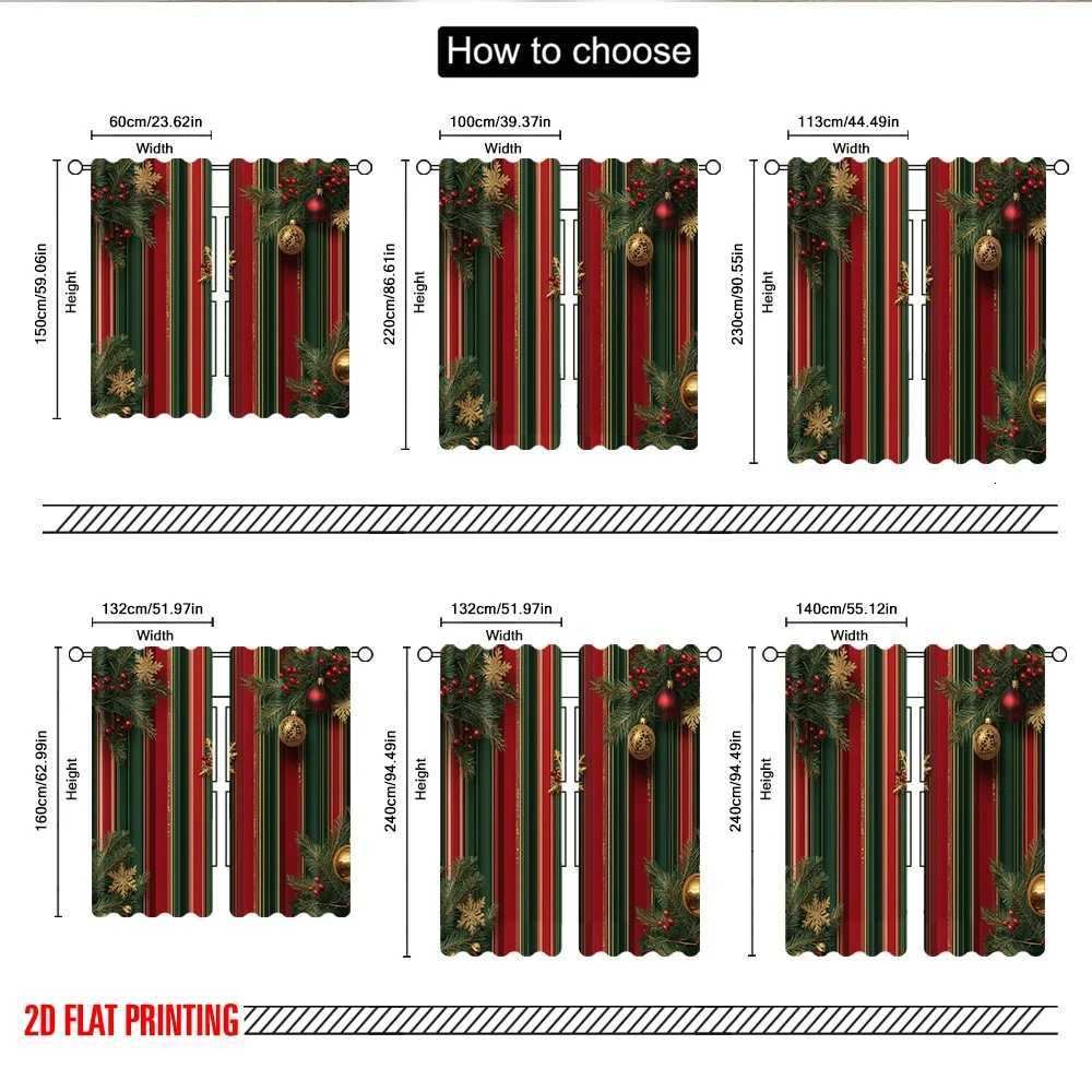 Curtain Christmas 2pcs 2D flat printing Christmas Drapes Christmas Ornaments Festive Stripes Polyester Without Electricity Family Party Perfect Y25112