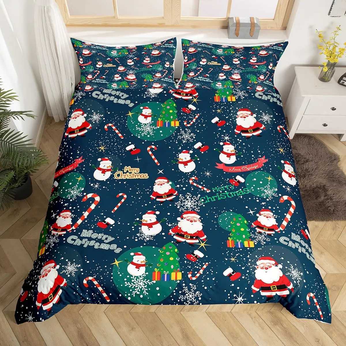 Christmas Christmas Duvet Cover Full QueenCute Cartoon Santa Claus Snowflake Bedding Set Xmas Gifts for Boys Girls Christmas Quilt Cover Y251126
