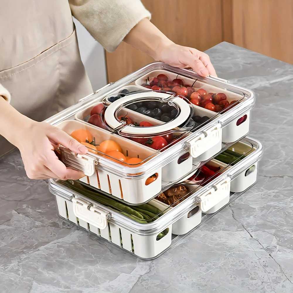 Snack Tray with Handle Portable Snackle Box Container Veggie Serving Tray for Travel Party Refrigerator Organize Box Y251126