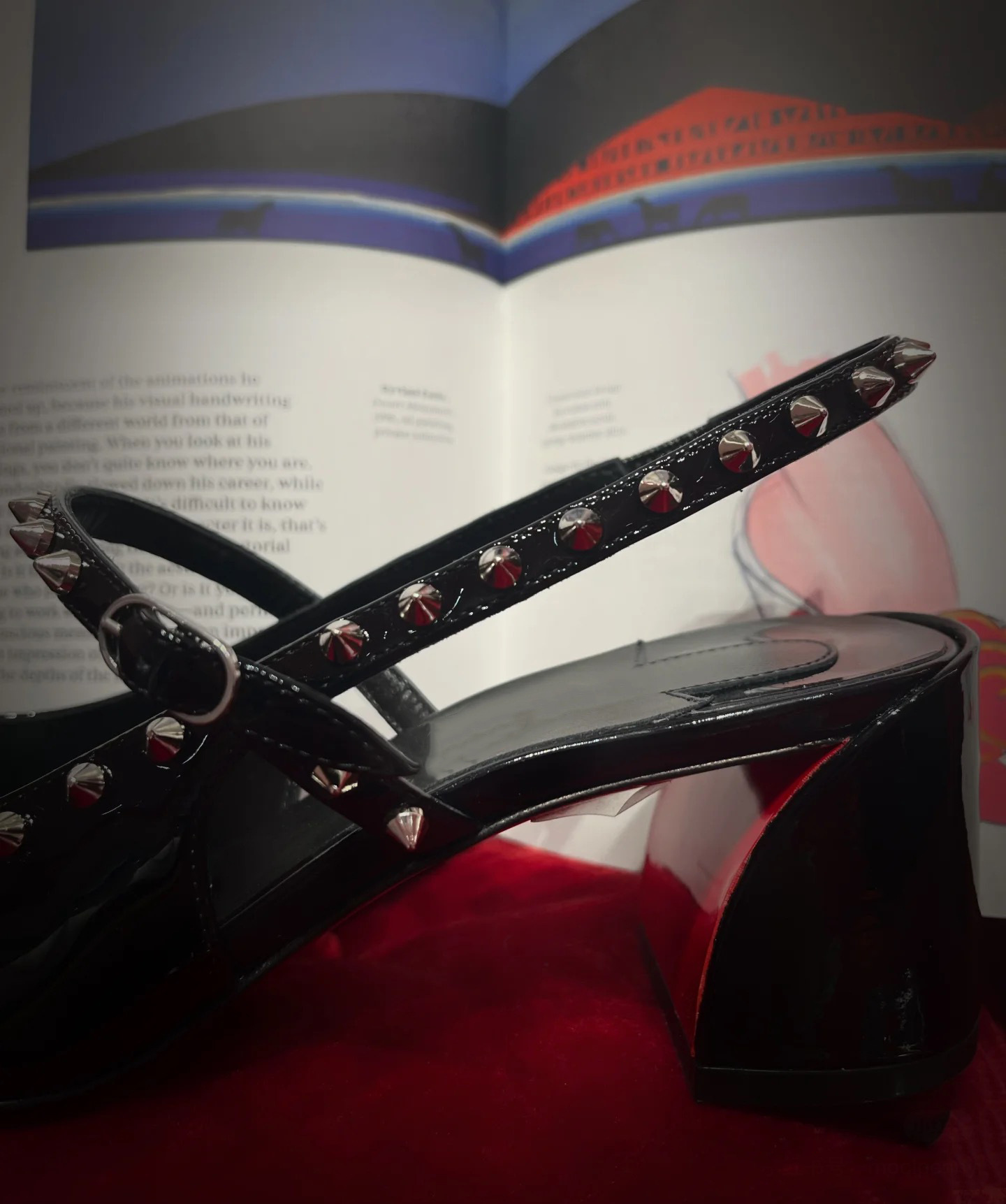 Women's Black Patent Leather Studded Mary Jane Slingback Block Heel Sandals, Edgy Evening Party Footwear---168-12