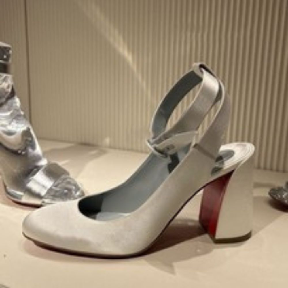 Women's White Satin Round Toe Ankle Strap Block Heel Pumps, Elegant Evening Party Dress Shoes---168-11